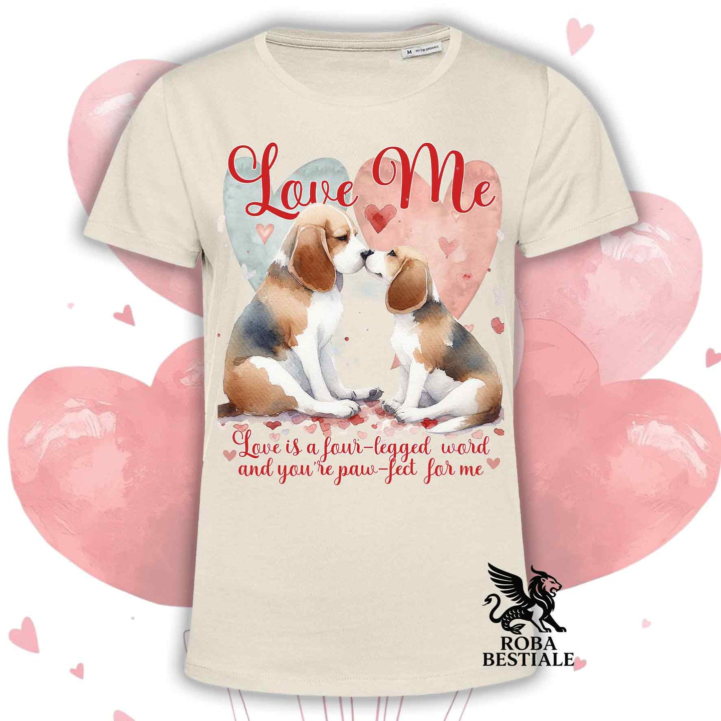 T-shirt LOVE ME - BEAGLE Tricolore Blue - Bianca o Beige, Uomo o Donna - dalla XS alla 5XL