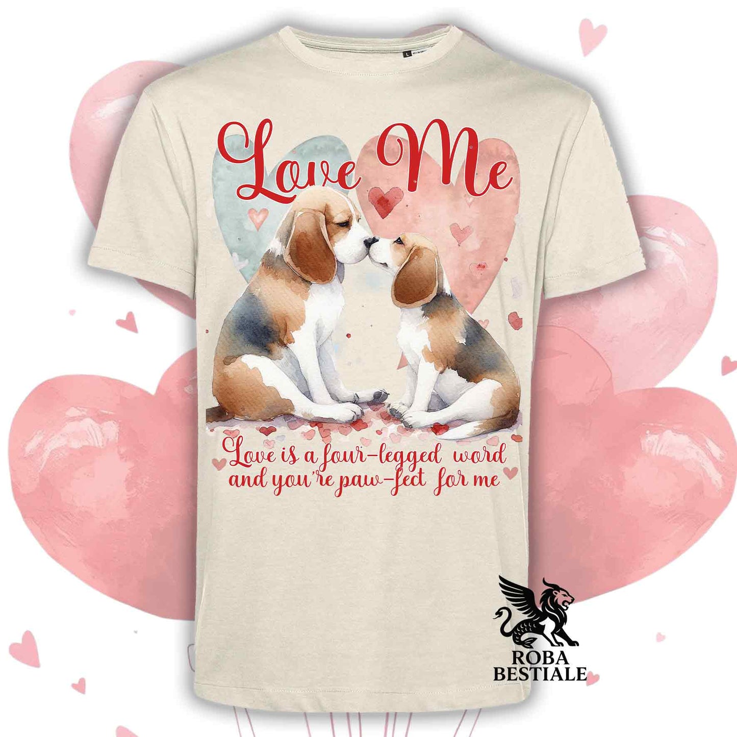 T-shirt LOVE ME - BEAGLE Tricolore Blue - Bianca o Beige, Uomo o Donna - dalla XS alla 5XL