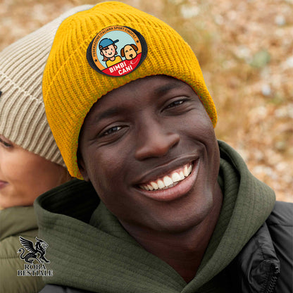 Beanie BIMBI e CANI - Cappellino Invernale - Caldo e morbido - Giallo, con logo