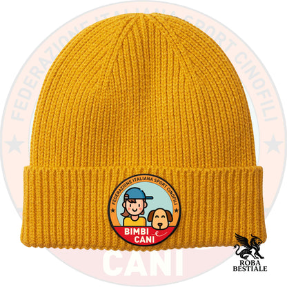 Beanie BIMBI e CANI - Cappellino Invernale - Caldo e morbido - Giallo, con logo