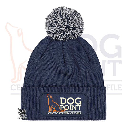 Beanie DOG POINT - Cappellino Invernale - con PON PON - Caldo e morbido - Blue Navy, con logo