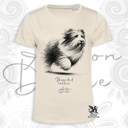 T-Shirt ACTION DOODLE - BEARDED COLLIE - Blanc ou Beige, Homme ou Femme - du XS au 5XL
