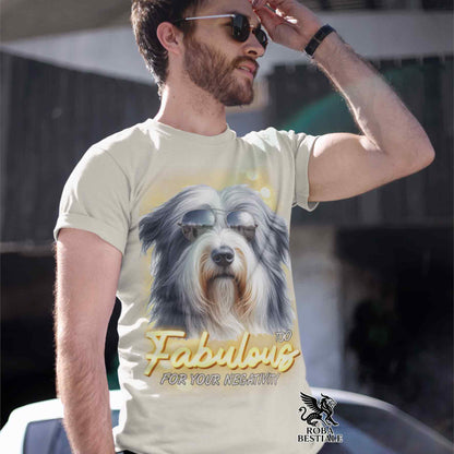 T-Shirt TOO FABULOUS - BEARDED COLLIE Grigio e Bianco - Bianca o Beige, da Uomo o da Donna - dalla XS alla 5XL