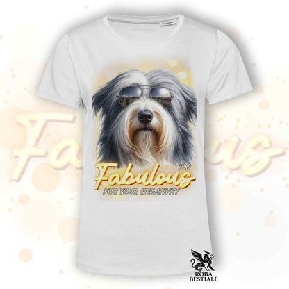 T-Shirt TOO FABULOUS - BEARDED COLLIE Grigio e Bianco - Bianca o Beige, da Uomo o da Donna - dalla XS alla 5XL