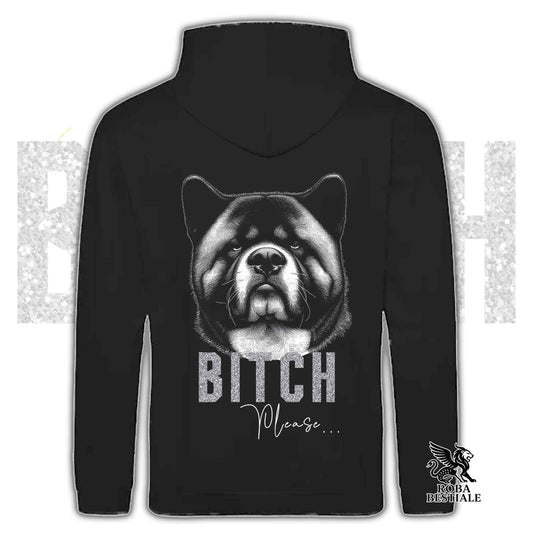 Felpa BI**H, PLEASE - AKITA AMERICANO - Con Cappuccio e Tasconi, Unisex, in tanti colori - dalla XS alla 5XL