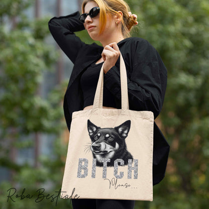 Shopper BI**H, PLEASE - AUSTRALIAN KELPIE - dettagli GLITTER - Diversi colori disponibili, 100% Cotone
