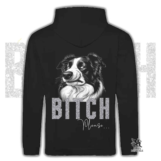 Felpa BI**H, PLEASE - BORDER COLLIE - Con Cappuccio e Tasconi, Unisex, in tanti colori - dalla XS alla 5XL