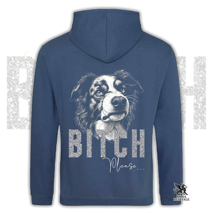 Felpa BI**H, PLEASE - BORDER COLLIE Blue Merle - Con Cappuccio e Tasconi, Unisex, in tanti colori - dalla XS alla 5XL