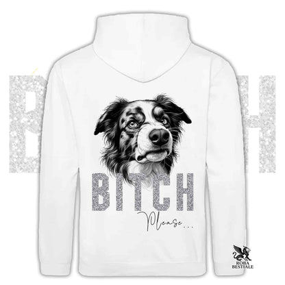 Felpa BI**H, PLEASE - BORDER COLLIE Blue Merle - Con Cappuccio e Tasconi, Unisex, in tanti colori - dalla XS alla 5XL