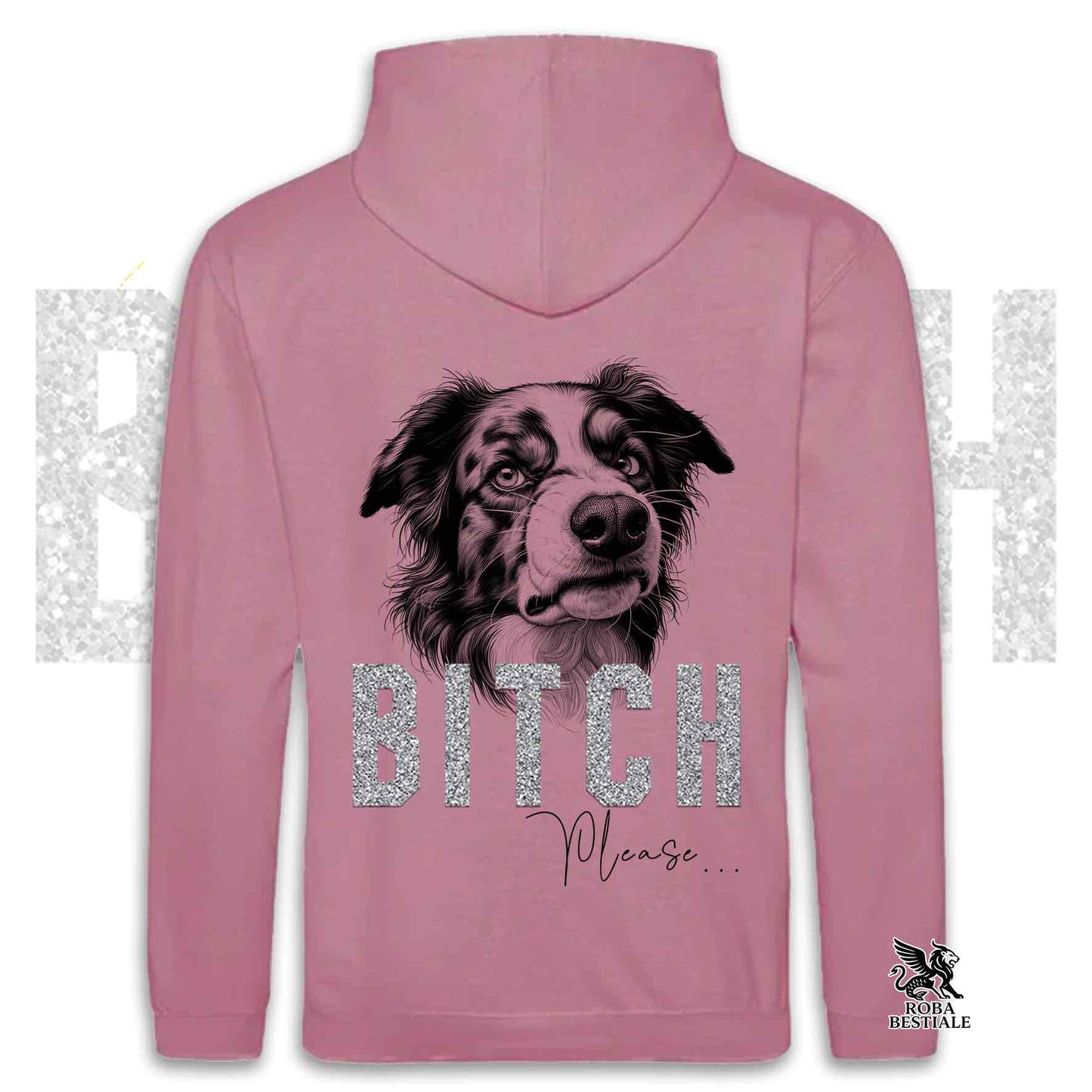 Felpa BI**H, PLEASE - BORDER COLLIE Blue Merle - Con Cappuccio e Tasconi, Unisex, in tanti colori - dalla XS alla 5XL