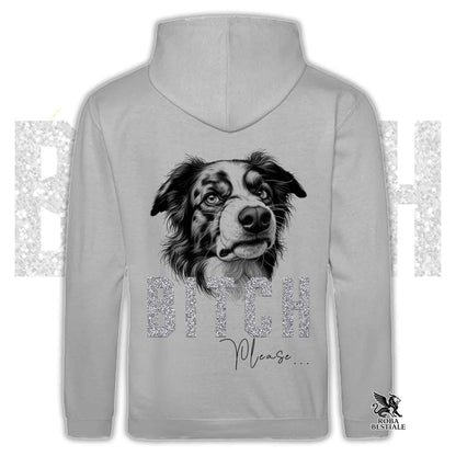 Felpa BI**H, PLEASE - BORDER COLLIE Blue Merle - Con Cappuccio e Tasconi, Unisex, in tanti colori - dalla XS alla 5XL