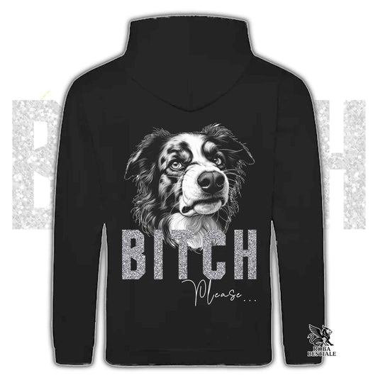 Felpa BI**H, PLEASE - BORDER COLLIE Blue Merle - Con Cappuccio e Tasconi, Unisex, in tanti colori - dalla XS alla 5XL