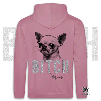 Felpa BI**H, PLEASE - CHIHUHUA a Pelo Corto Bianco - Con Cappuccio e Tasconi, Unisex, in tanti colori - dalla XS alla 5XL