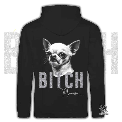 Felpa BI**H, PLEASE - CHIHUHUA a Pelo Corto Bianco - Con Cappuccio e Tasconi, Unisex, in tanti colori - dalla XS alla 5XL