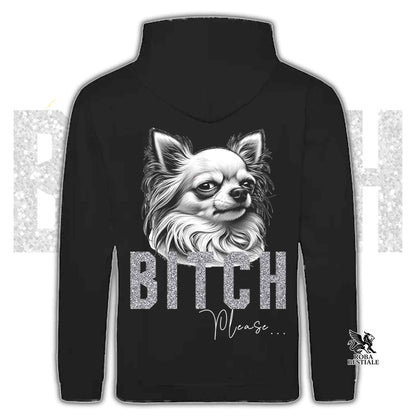 Felpa BI**H, PLEASE - CHIHUHUA a Pelo Lungo Bianco - Con Cappuccio e Tasconi, Unisex, in tanti colori - dalla XS alla 5XL