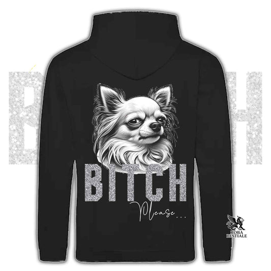 Felpa BI**H, PLEASE - CHIHUHUA a Pelo Lungo Bianco - Con Cappuccio e Tasconi, Unisex, in tanti colori - dalla XS alla 5XL