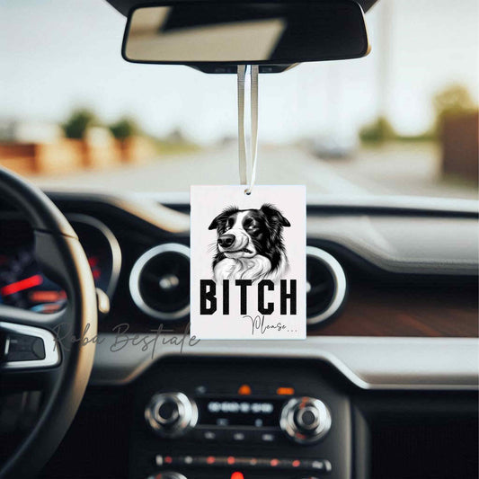 Deodorante Auto BI**H, PLEASE - BORDER COLLIE - In Feltro, con cordino - 7,5 x 10 cm
