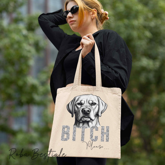 Shopper BI**H, PLEASE - LABRADOR RETRIEVER Giallo - dettagli GLITTER - Diversi colori disponibili, 100% Cotone