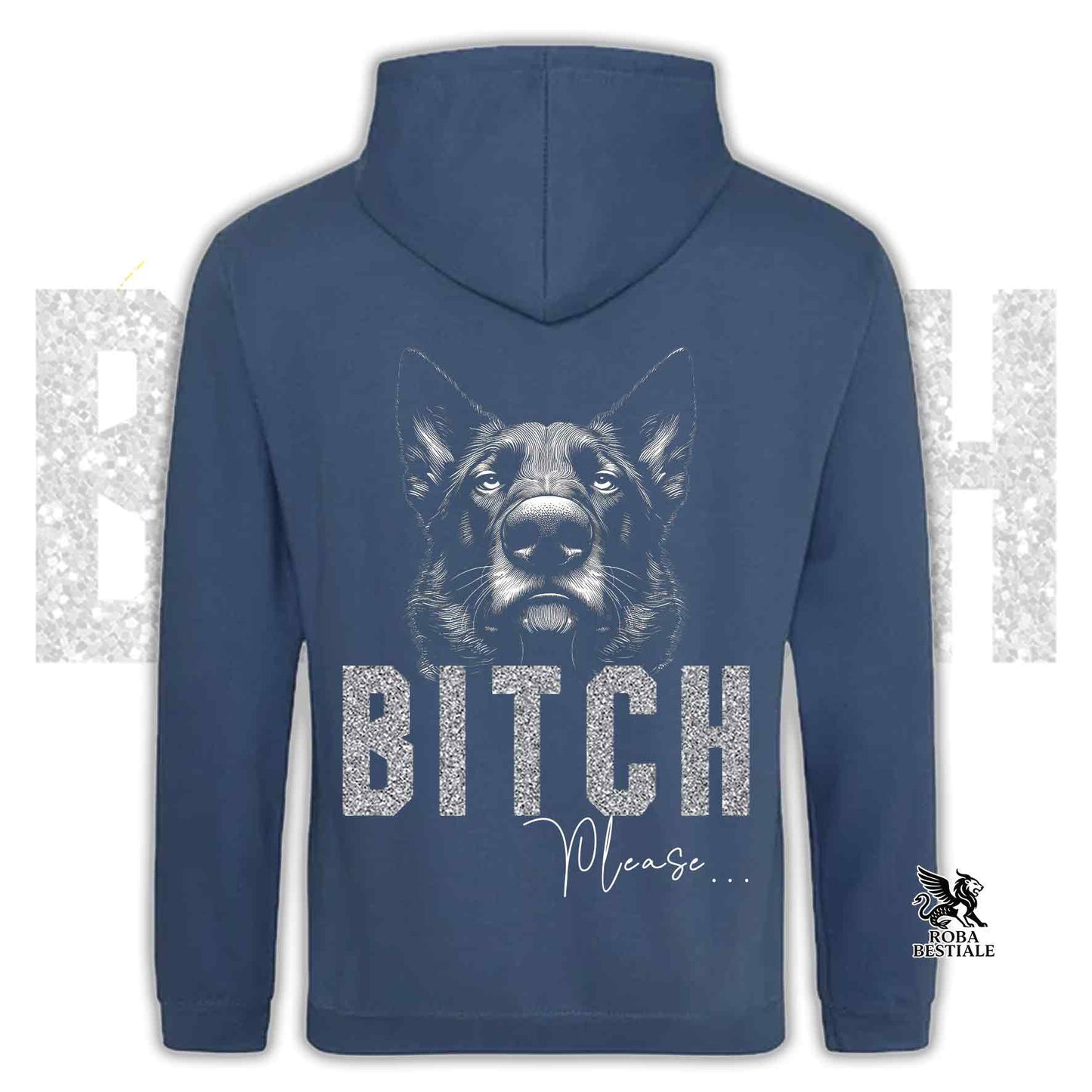Felpa BI**H, PLEASE - PASTORE TEDESCO da Lavoro "Grigione" - Con Cappuccio e Tasconi, Unisex, in tanti colori - dalla XS alla 5XL