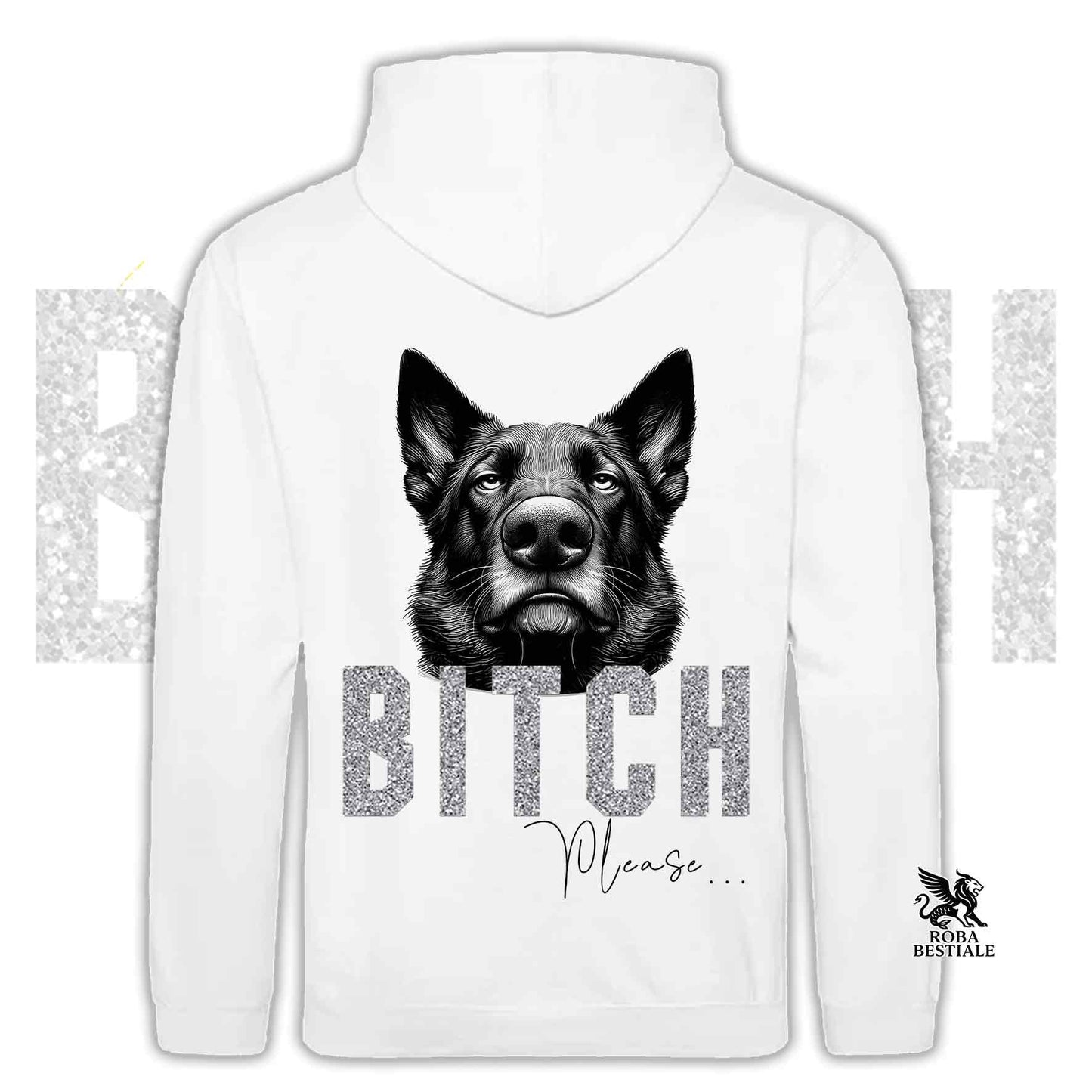 Felpa BI**H, PLEASE - PASTORE TEDESCO da Lavoro "Grigione" - Con Cappuccio e Tasconi, Unisex, in tanti colori - dalla XS alla 5XL