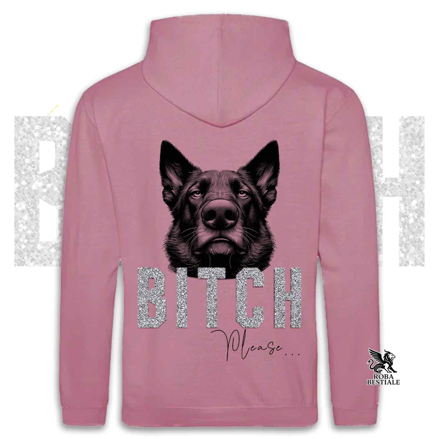 Felpa BI**H, PLEASE - PASTORE TEDESCO da Lavoro "Grigione" - Con Cappuccio e Tasconi, Unisex, in tanti colori - dalla XS alla 5XL