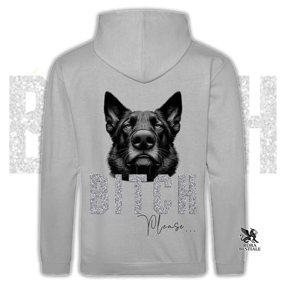 Felpa BI**H, PLEASE - PASTORE TEDESCO da Lavoro "Grigione" - Con Cappuccio e Tasconi, Unisex, in tanti colori - dalla XS alla 5XL