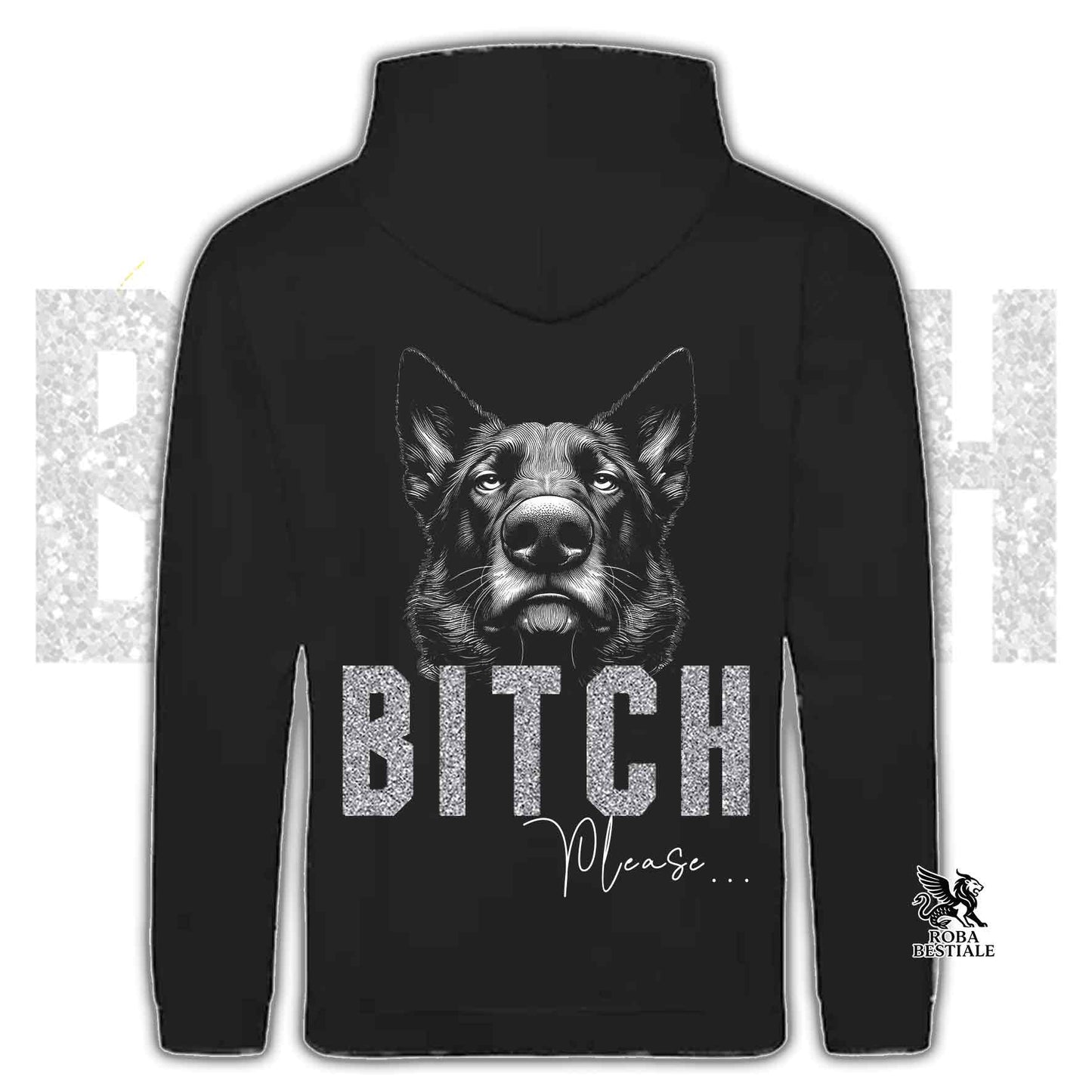 Felpa BI**H, PLEASE - PASTORE TEDESCO da Lavoro "Grigione" - Con Cappuccio e Tasconi, Unisex, in tanti colori - dalla XS alla 5XL