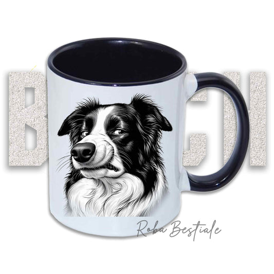 Tazza BI**H, PLEASE - BORDER COLLIE - In Ceramica, con manico e interno colorato - 330 ml