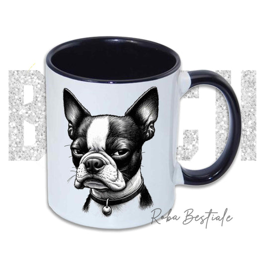 Tazza BI**H, PLEASE - BOSTON TERRIER - In Ceramica, con manico e interno colorato - 330 ml
