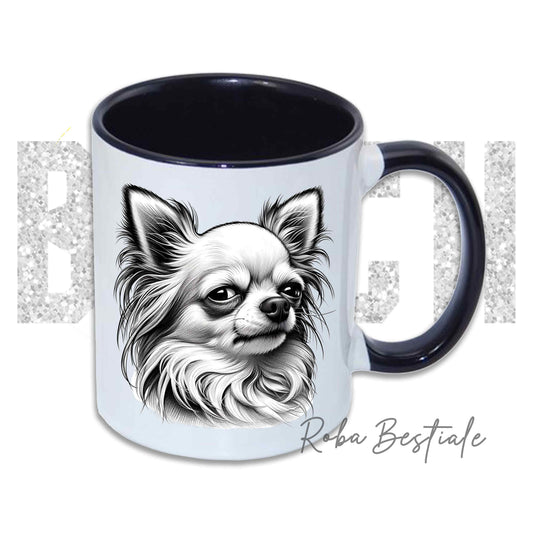 Tazza BI**H, PLEASE - CHIHUAHUA a Pelo Lungo Bianco - In Ceramica, con manico e interno colorato - 330 ml