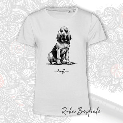 T-Shirt DOODLE - BLOODHOUND - 100% Cotone, Bianca, Uomo o Donna - dalla XS alla 5XL