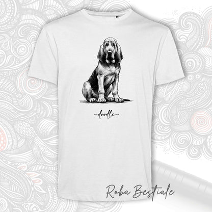 T-Shirt DOODLE - BLOODHOUND - 100% Cotone, Bianca, Uomo o Donna - dalla XS alla 5XL