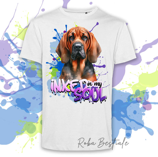 T-Shirt INKED SOUL - BLOODHOUND Black and Tan - 100% Cotone, Nera o Bianca, Uomo o Donna - dalla XS alla 5XL