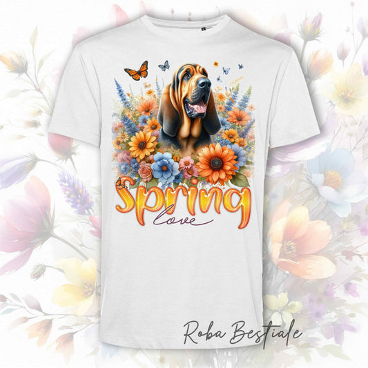 T-Shirt SPRING LOVE - BLOODHOUND Black and Tan - 100% Cotone, Bianca, Uomo o Donna - dalla XS alla 5XL