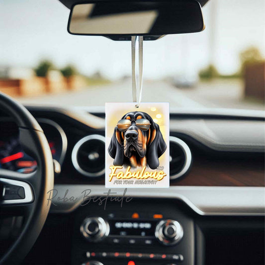 Deodorante Auto TOO FABULOUS - BLOODHOUND Black and Tan - In Feltro, con cordino - 7,5 x 10 cm