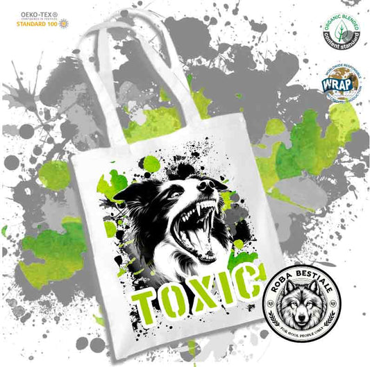 Shopper TOXIC - BORDER COLLIE Bianco e Nero - Diversi colori disponibili, 100% Cotone
