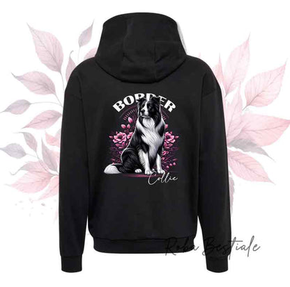 Felpa Invernale BLOSSOM BEAUTY - BORDER COLLIE Bianco e Nero - Unisex - Nera o Grigia - dalla XS alla 3XL - Stampa sulla schiena