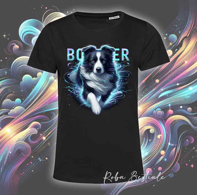 T-Shirt HOLO - BORDER COLLIE Bianco & Nero - Uomo o Donna - dalla XS alla 5XL
