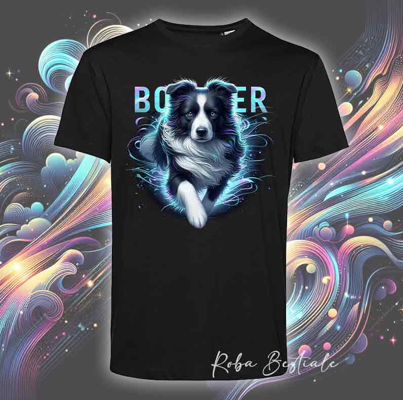 T-Shirt HOLO - BORDER COLLIE Bianco & Nero - Uomo o Donna - dalla XS alla 5XL