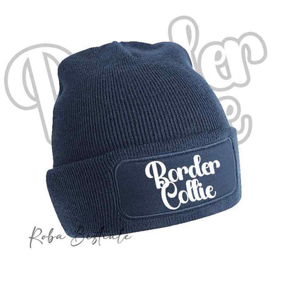 Cappellino invernale blu navy con patch “Border Collie” bianco