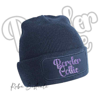 Cappellino invernale blu navy con patch “Border Collie” viola