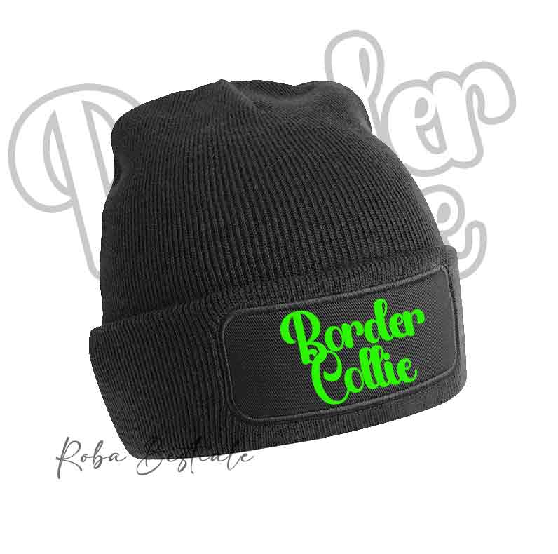 Cappellino invernale nero con patch “Border Collie” verde
