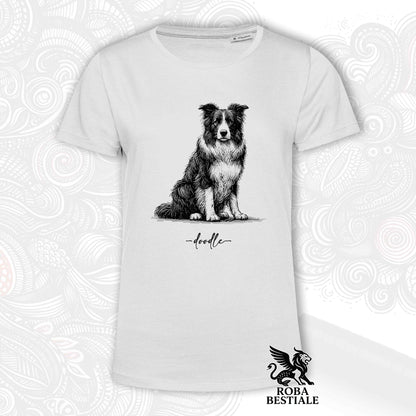 T-Shirt DOODLE - BORDER COLLIE Bianco e Nero - Bianca o Beige, da Uomo o da Donna - dalla XS alla 5XL