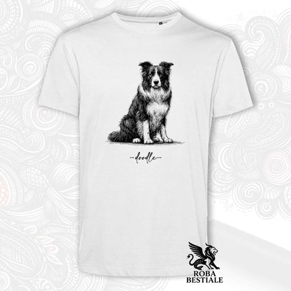 T-Shirt DOODLE - BORDER COLLIE Bianco e Nero - Bianca o Beige, da Uomo o da Donna - dalla XS alla 5XL