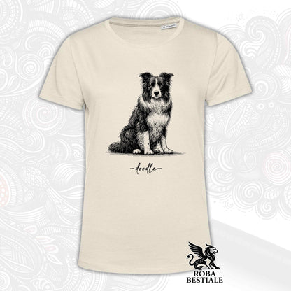 T-Shirt DOODLE - BORDER COLLIE Bianco e Nero - Bianca o Beige, da Uomo o da Donna - dalla XS alla 5XL