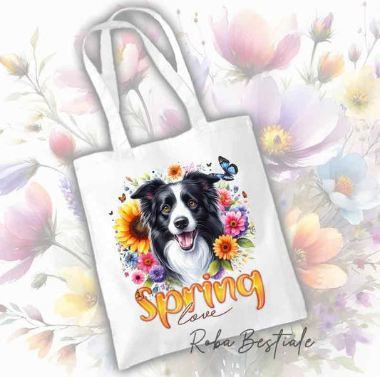 Shopper SPRING LOVE - BORDER COLLIE Bianco & Nero