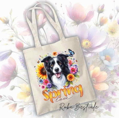 Tote Bag BORDER COLLIE Bianco e Nero - Collezione Spring Love