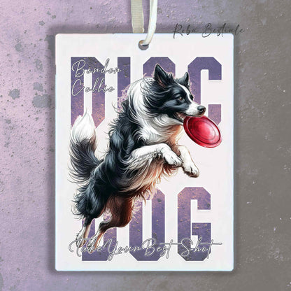 Deodorante Auto APTITUDE - DISC DOG - BORDER COLLIE Bianco e Nero - In Feltro, con cordino - 7,5 x 10 cm