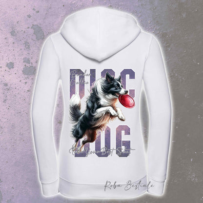 Felpa APTITUDE - DISC DOG - BORDER COLLIE Bianco e Nero - Con Cappuccio e Full Zip, Uomo o Donna, in tanti colori - dalla XS alla 5XL