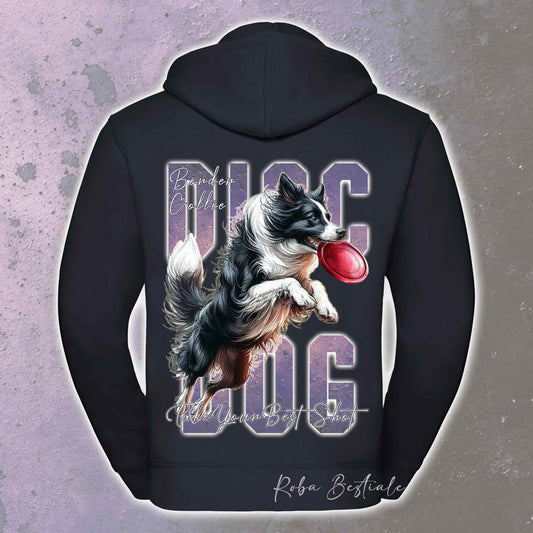 Felpa APTITUDE - DISC DOG - BORDER COLLIE Bianco e Nero - Con Cappuccio e Full Zip, Uomo o Donna, in tanti colori - dalla XS alla 5XL